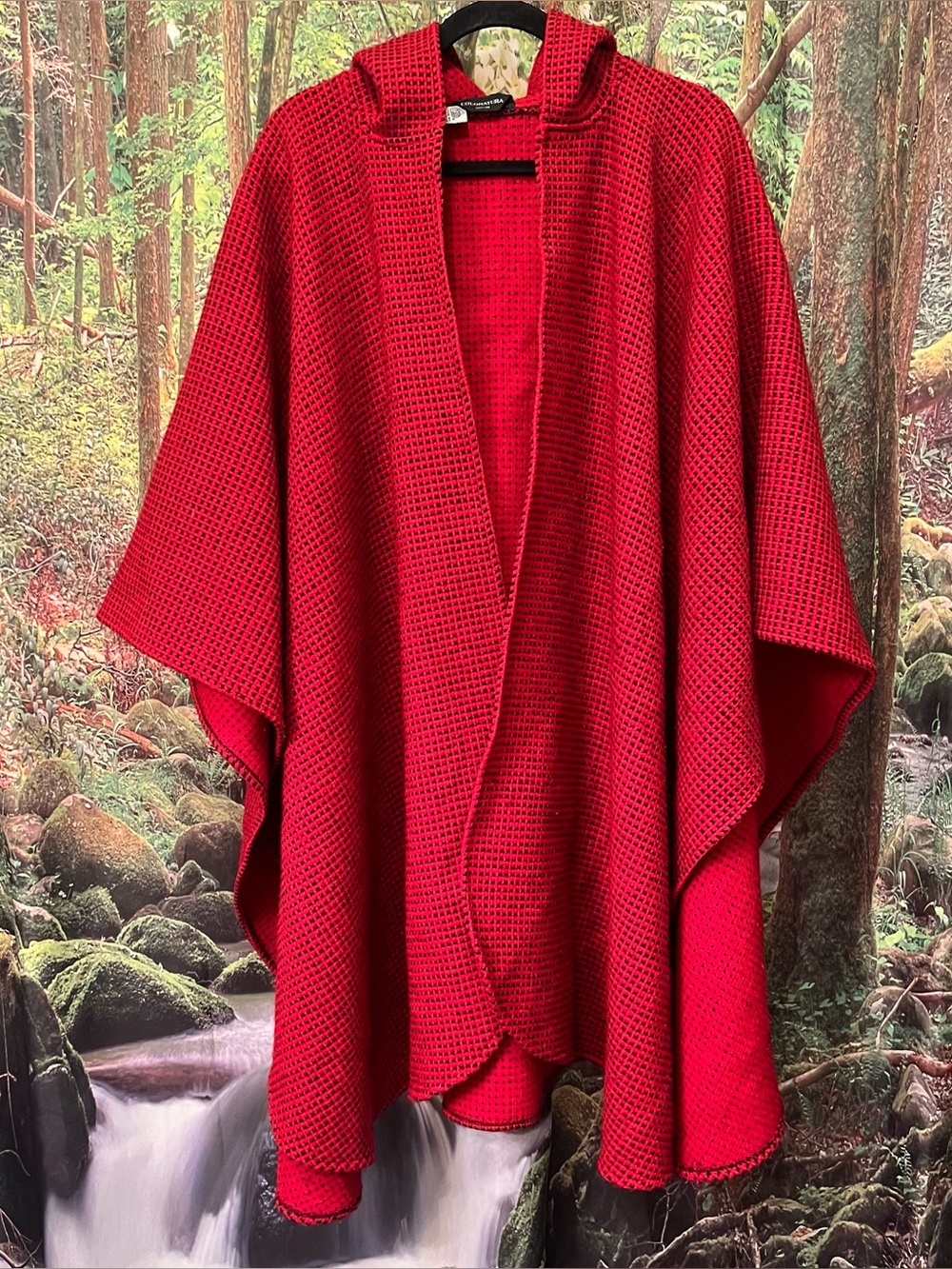 Vintage Coloratura Cape Poncho Red Black wool rare